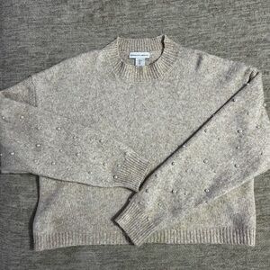 cupcakes & cashmere Beige Cropped Sweater with Pearl Details